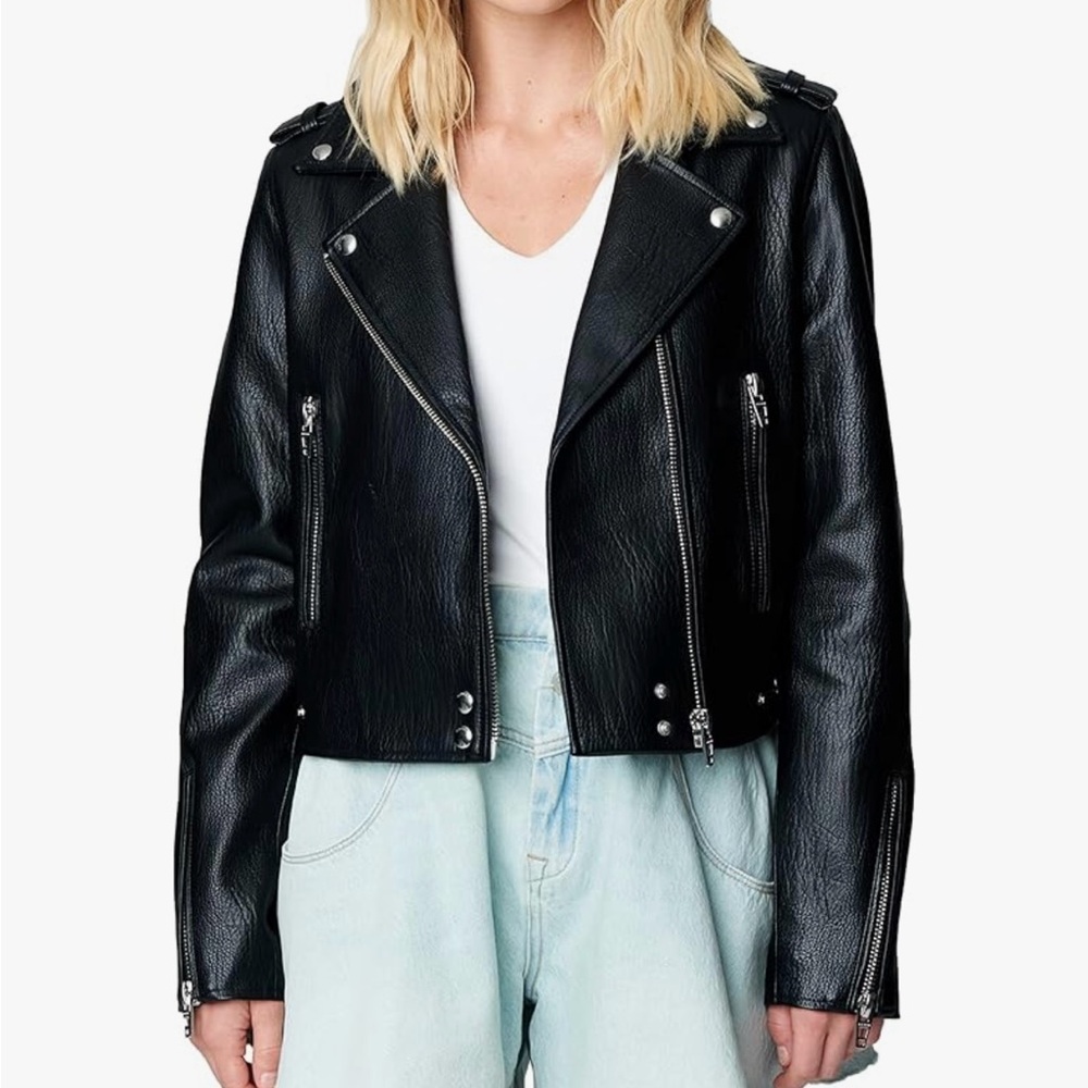 Blank NYC Black Leather Moto Jacket Asymmetrical Zipper